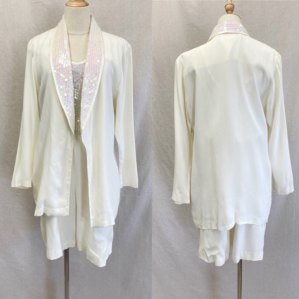 Vintage 90s JR Nites crepe evening/formal‎ sequin romper/blazer set small-medium